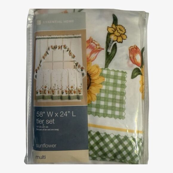 Vintage Sunflower Gingham Kitchen Curtain Cafe Curtains - Picture 2 of 8
